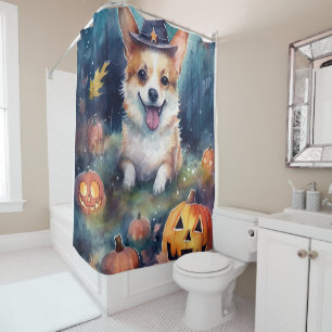 Halloween Corgi With Pumpkins Scary Shower Curtain
