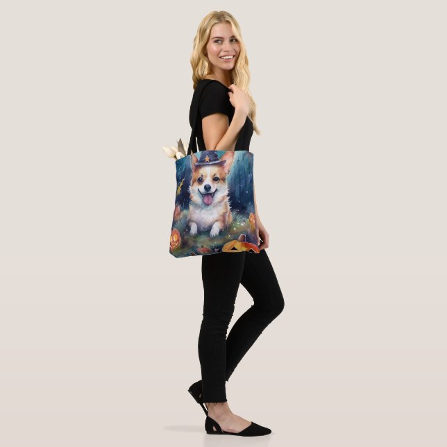 Halloween Corgi With Pumpkins Scary Tote Bag (On Model)