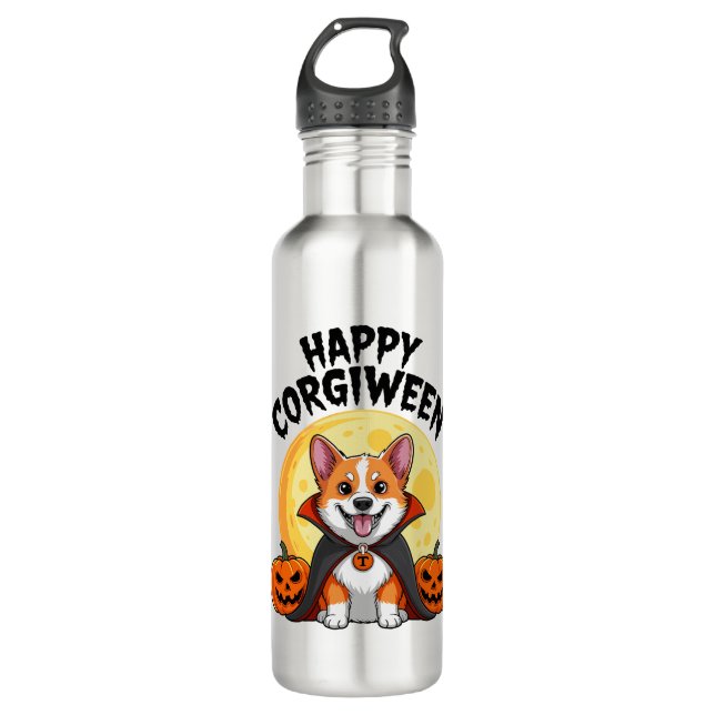 Halloween Corgiween, Spooky Corgi Dog 710 Ml Water Bottle (Front)