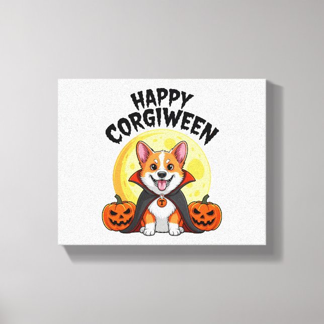 Halloween Corgiween, Spooky Corgi Dog Canvas Print (Front)