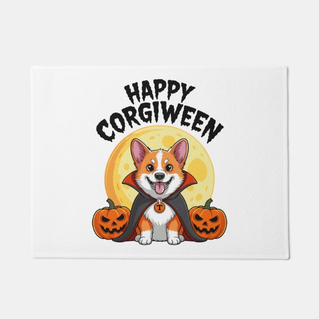 Halloween Corgiween, Spooky Corgi Dog Doormat (Front)