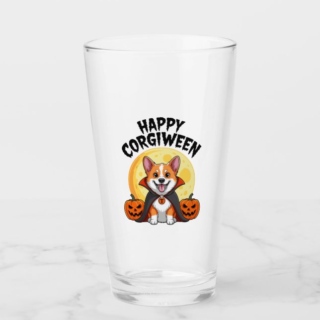 Halloween Corgiween, Spooky Corgi Dog Glass (Front)