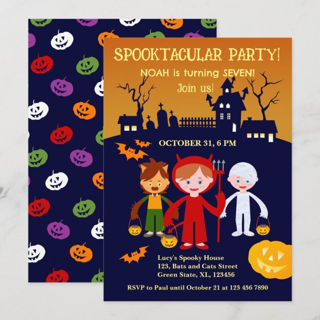 Halloween Costume Boy Birthday Party  Invitation (Front/Back)