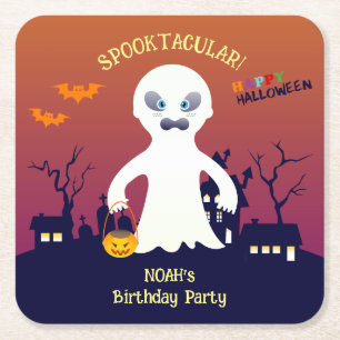 Halloween Costume Boy Birthday Party  Square Paper Coaster