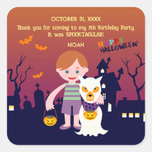 Halloween Costume Boy Birthday Party Square Sticker