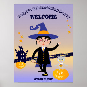 Halloween Costume Boy Wizard Birthday Party Poster
