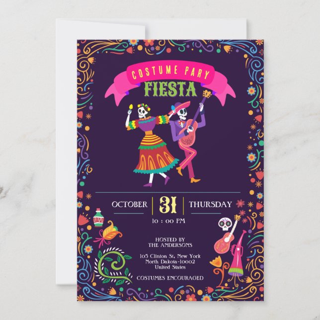 Halloween Costume Colourful Party De los Muertos Invitation (Front)