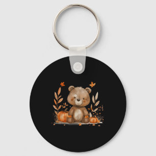 Halloween Costume Cute Bear Autumn Leaves Pumpkin  Key Ring