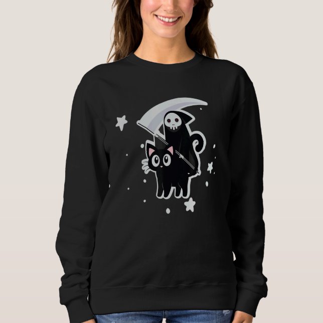 Halloween Costume Death Rides A Black Cat Sweatshirt (Front)