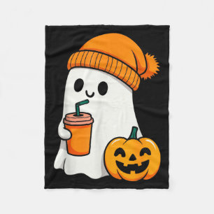 Halloween Costume Ghost Drinking Pumpkin Men Women Fleece Blanket