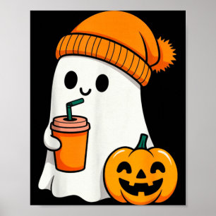Halloween Costume Ghost Drinking Pumpkin Men Women Poster