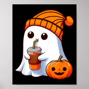 Halloween Costume Ghost Drinking Pumpkin Men Women Poster