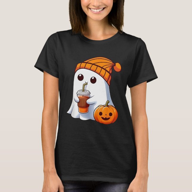 Halloween Costume Ghost drinking pumpkin Men Women T-Shirt (Front)