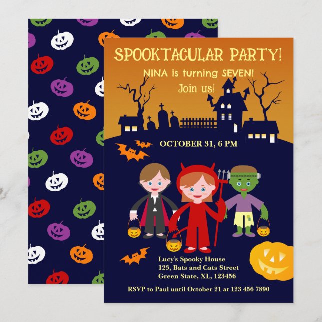 Halloween Costume Girl Birthday Party  Invitation (Front/Back)