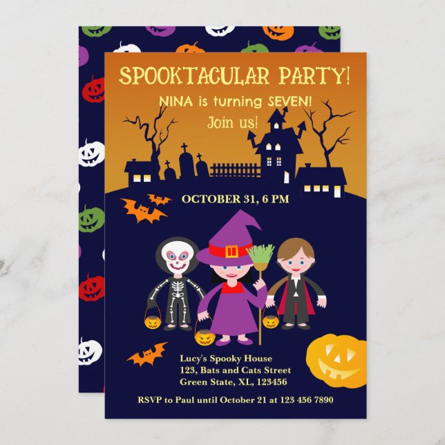 Halloween Costume Girl Birthday Party  Invitation (Front/Back)