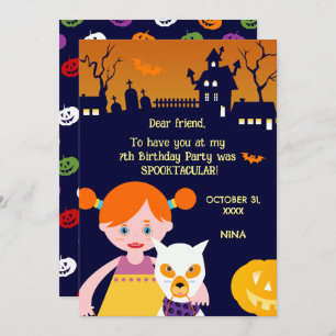 Halloween Costume Girl Birthday Party  Thank You Card