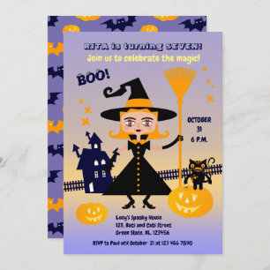 Halloween Costume Girl Witch Birthday Party Invitation