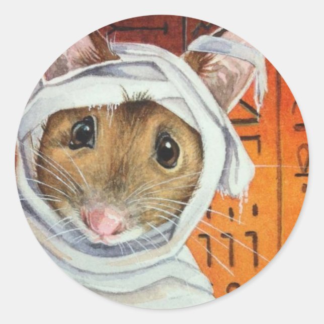 Halloween Costume Mummy Mouse Watercolor Art Classic Round Sticker (Front)