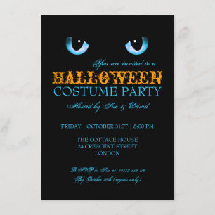 Halloween Costume Party Black Cat Blue Invitation
