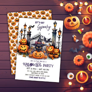 Halloween Costume Party Black Cat Witch Hat scary  Invitation