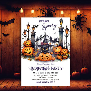 Halloween Costume Party Black Cat Witch Hat scary  Invitation