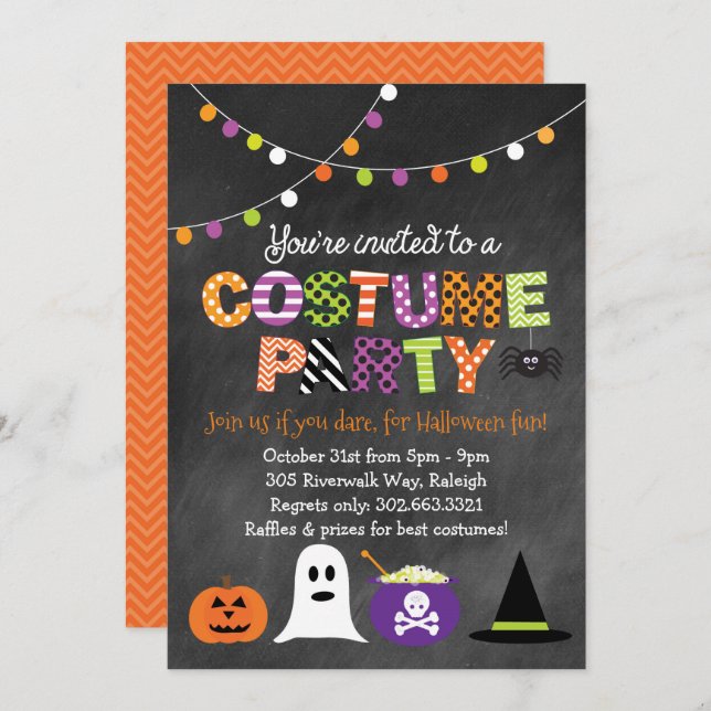 Halloween Costume Party Chalkboard Invitation (Front/Back)
