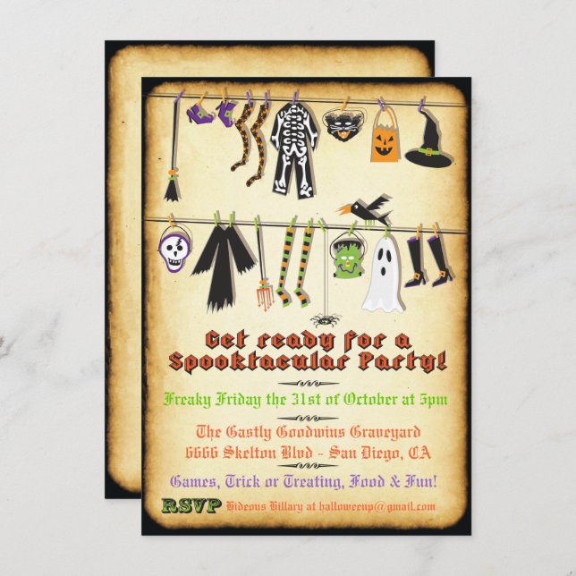 Halloween Costume Party Clothesline invitation (Front/Back)