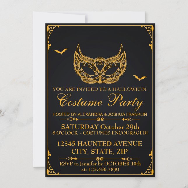 Halloween Costume Party Gold Invitation (Front)