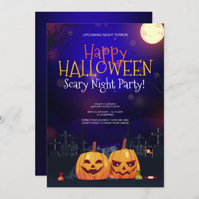 Halloween costume party, Halloween Night Terror Holiday Card (Front/Back)