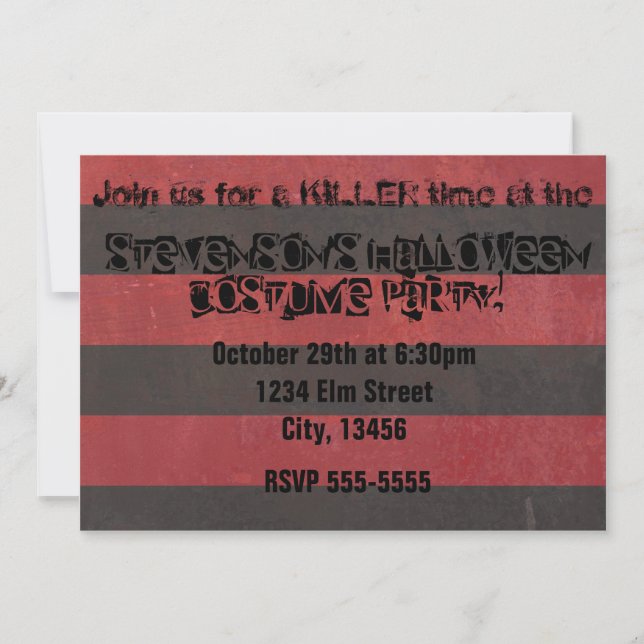 Halloween Costume Party Horror Freddy Invitation (Front)