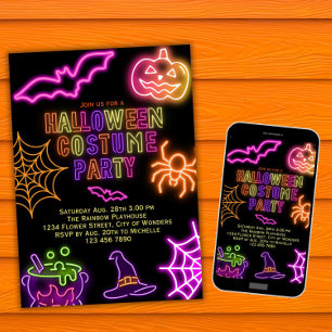 Halloween Costume Party Invitation Kids Neon Spook
