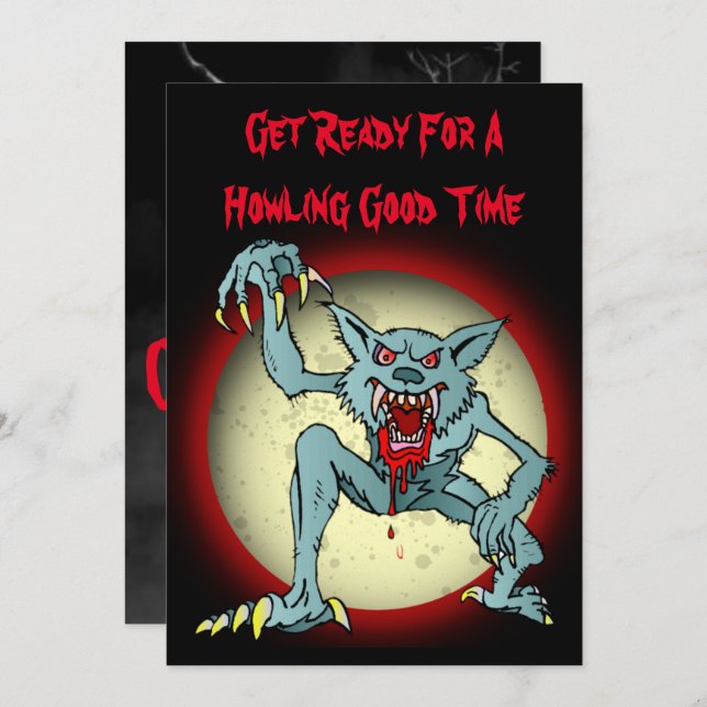 Halloween Costume Party Invitation with Werewolf  (Front/Back)