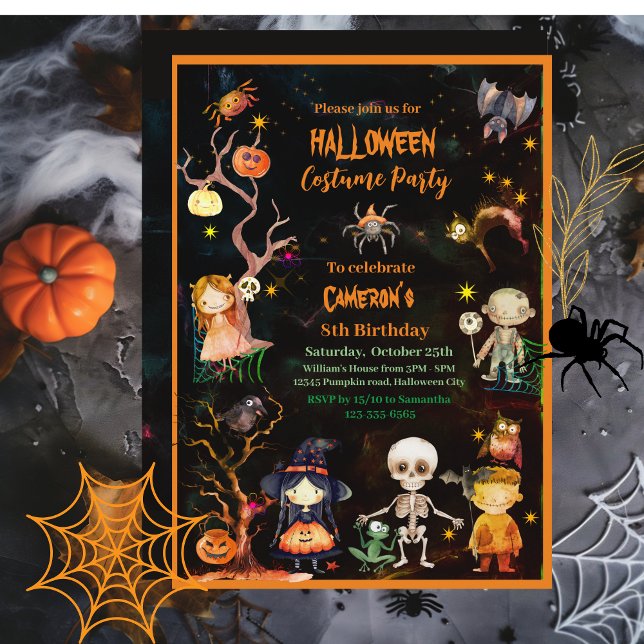 Halloween Costume Party Orange Green Kids  Invitation (Halloween Costume Party Orange Green Kids Invitation)
