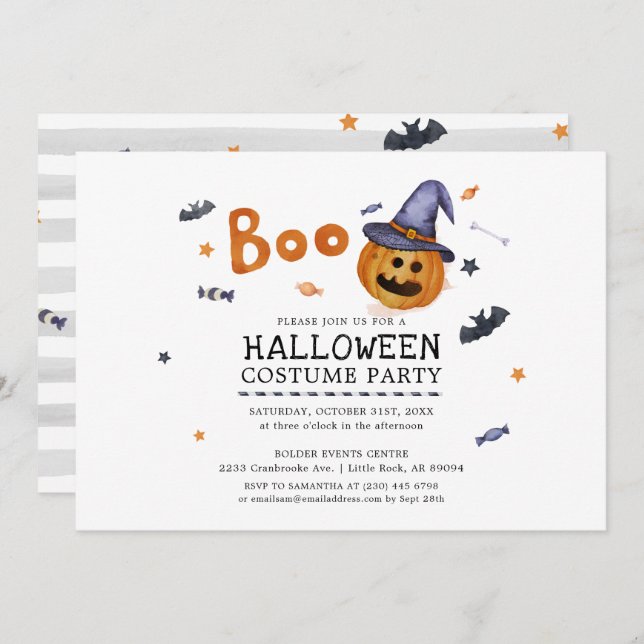 Halloween Costume Party Pumpkin Bats Invitation (Front/Back)