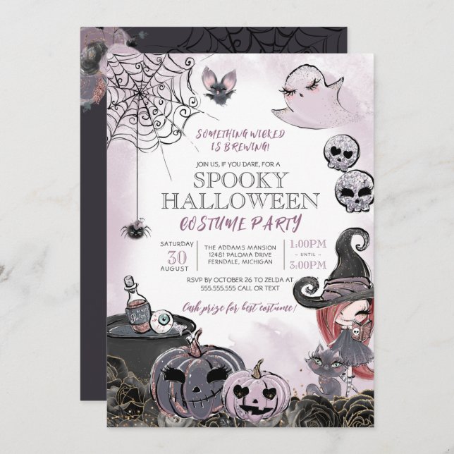 Halloween Costume Party Spooky Cute Witch Invitation (Front/Back)