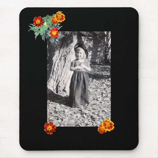 Halloween Costume Photo Marigolds Black Mousepad (Front)