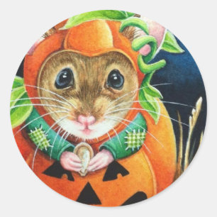 Halloween Costume Pumpkin Mouse Watercolor Art Classic Round Sticker
