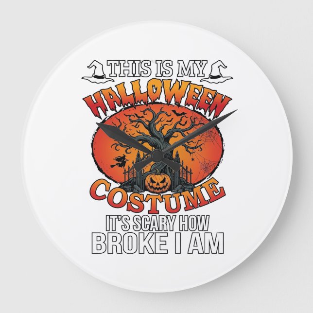 Halloween Costume Scary Broke Pumpkin Spooky Tree  Large Clock (Front)