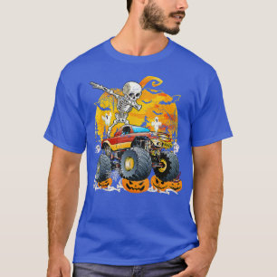 Halloween Costume Skeleton Riding Monster Truck Pu T-Shirt