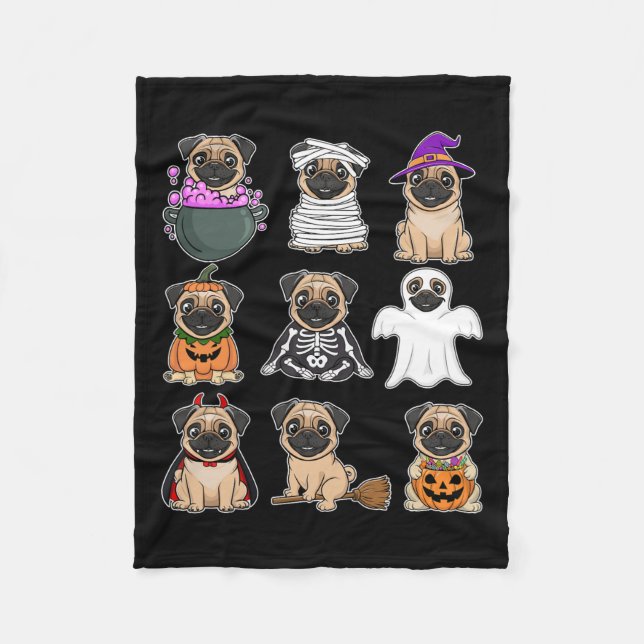 Halloween Costume Spooky Ghost Pumpkin Pug Hallowe Fleece Blanket (Front)