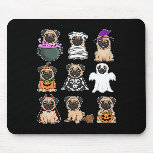 Halloween Costume Spooky Ghost Pumpkin Pug Hallowe Mouse Pad (Front)