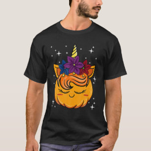 Halloween Costume Unicorn Flower Floral Pumpkin Fu T-Shirt