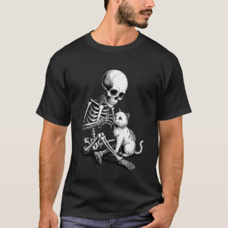 Halloween Costume Vintage Skeleton Hugging Cat Spo T-Shirt