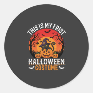 Halloween Costume Witch Cat and Pumpkin Vector Des Classic Round Sticker