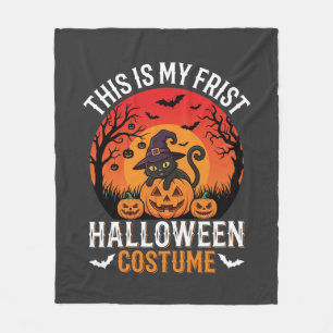 Halloween Costume Witch Cat and Pumpkin Vector Des Fleece Blanket