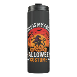 Halloween Costume Witch Cat and Pumpkin Vector Des Thermal Tumbler