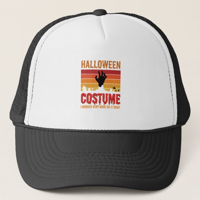 Halloween Costume Zombie Graveyard Retro Horror De Trucker Hat (Front)