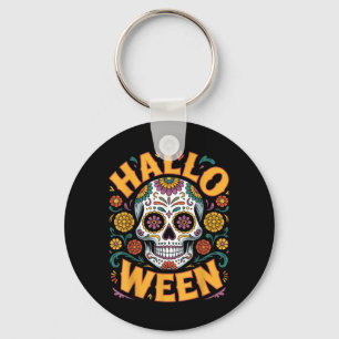 Halloween Costumes Skull Typography Graphic Creepy Key Ring
