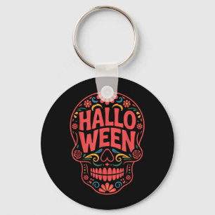 Halloween Costumes Skull Typography Graphic Creepy Key Ring