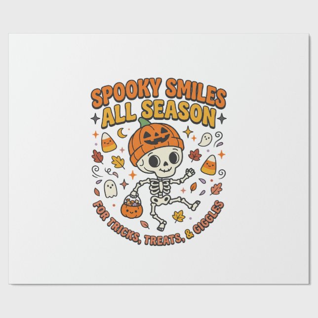 Halloween Cosy Skeleton Celebration Wrapping Paper (Flat)